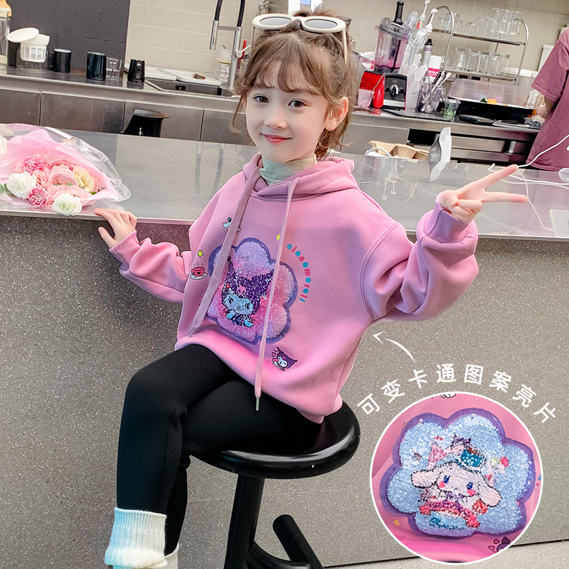 女童冬装加绒卫衣2023新款洋气儿童秋冬款加厚小女孩冬季套头上衣