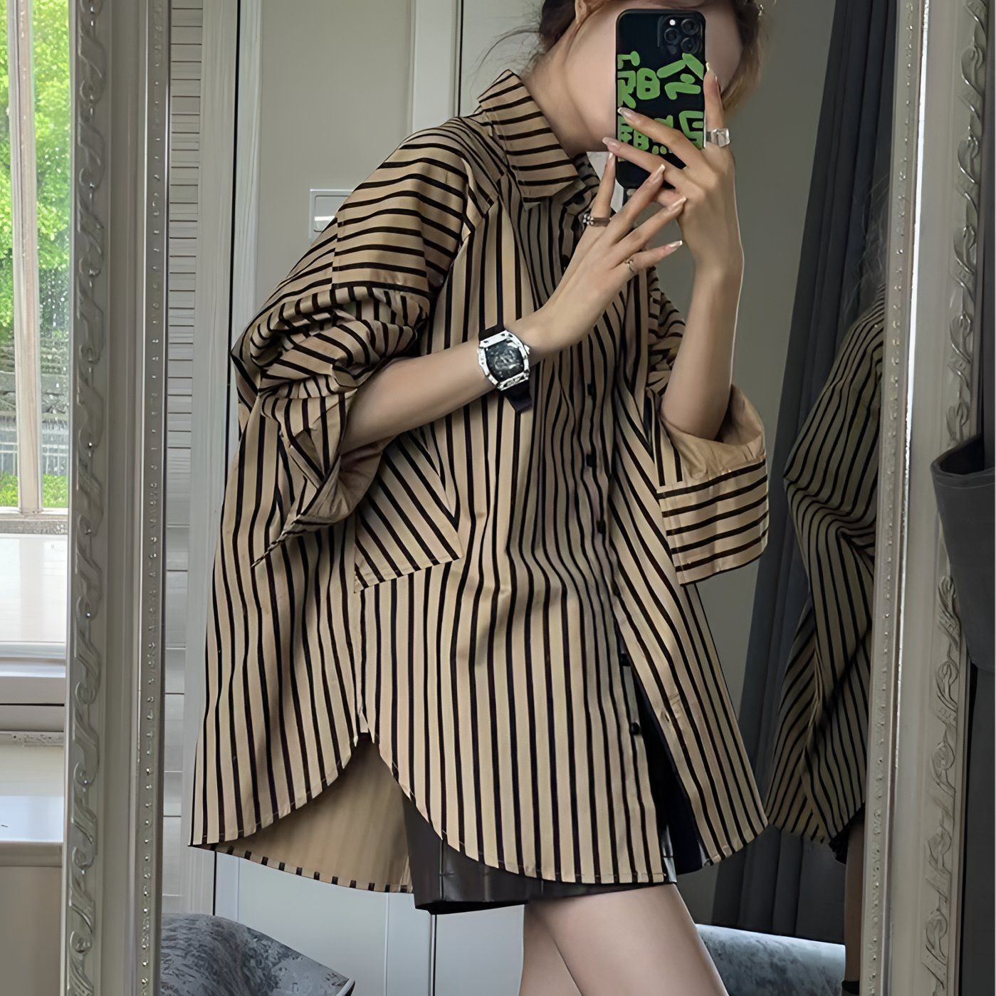 FASHICHAI慵懒风宽松穿搭中长款两件套装女春季新款条纹衬衫搭配