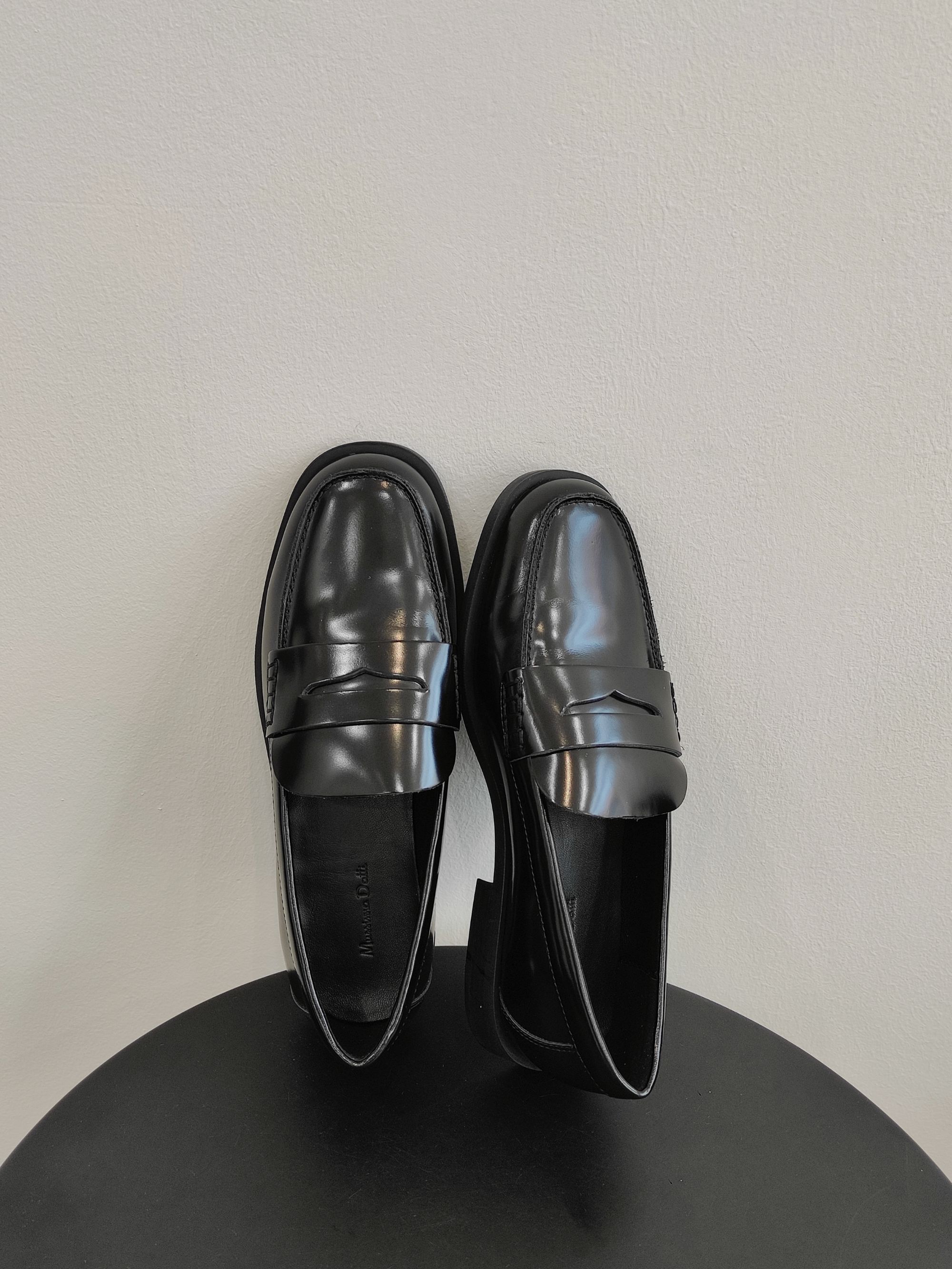 慕林娜  真皮极简黑色乐福鞋百搭方头舒适平底工作鞋皮鞋女1570-1