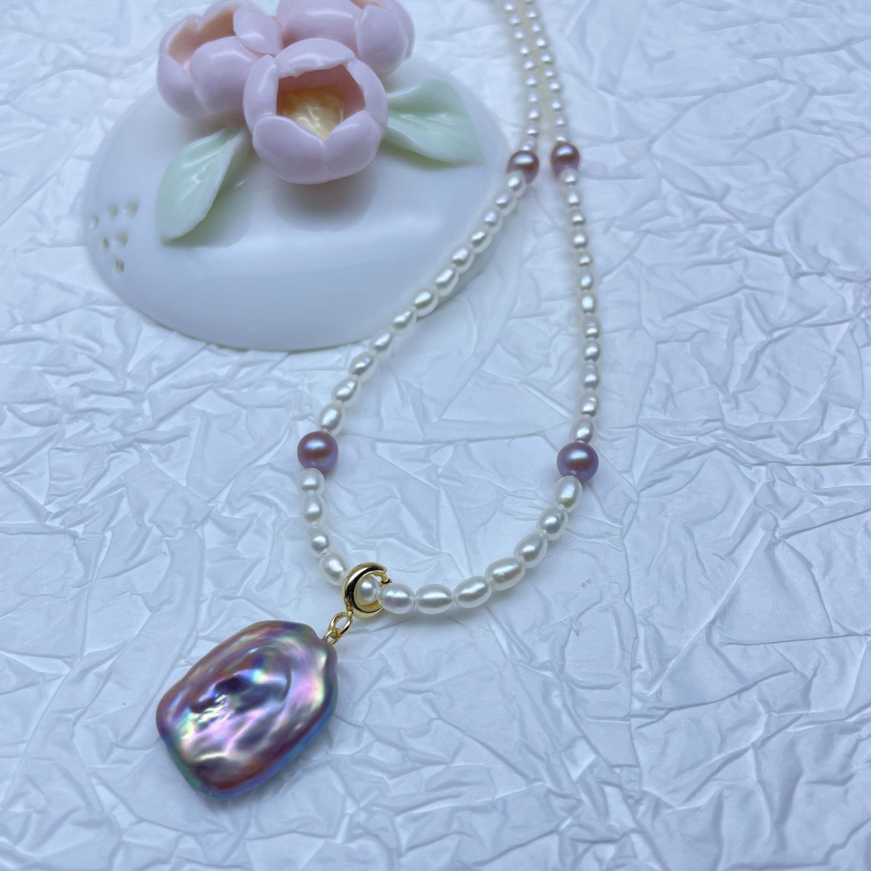 天然淡水珍珠项链彩色时尚百搭白色紫色炫彩糖果正宗淡水珍珠项链