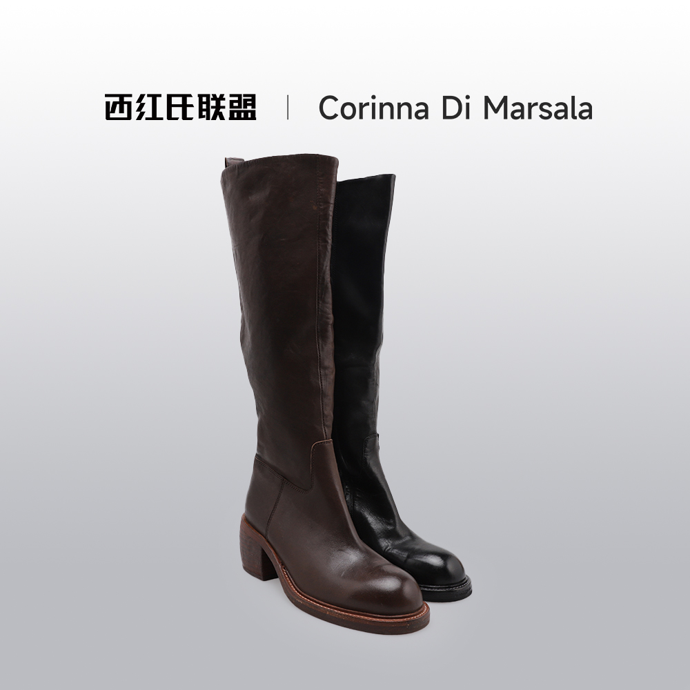 【西红氏联盟】英伦风复古骑士低跟高筒靴跟高6.5cm半码拍大