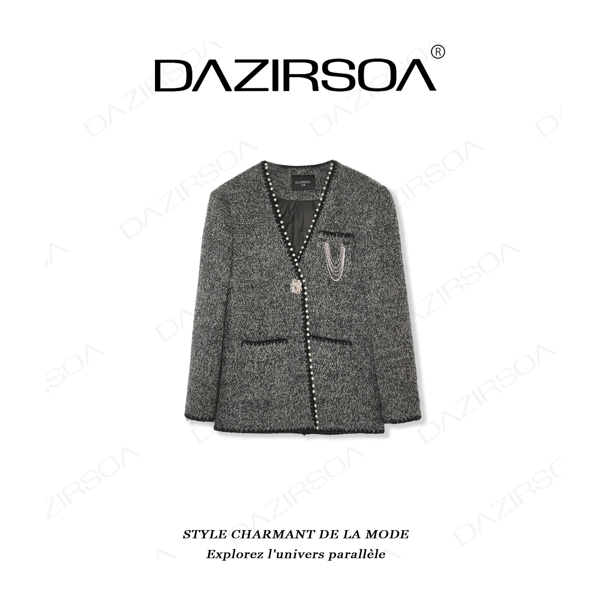 DAZIRSOA/达姿“自在通勤” 时尚百搭拼接珍珠小香羽绒服外套 U023
