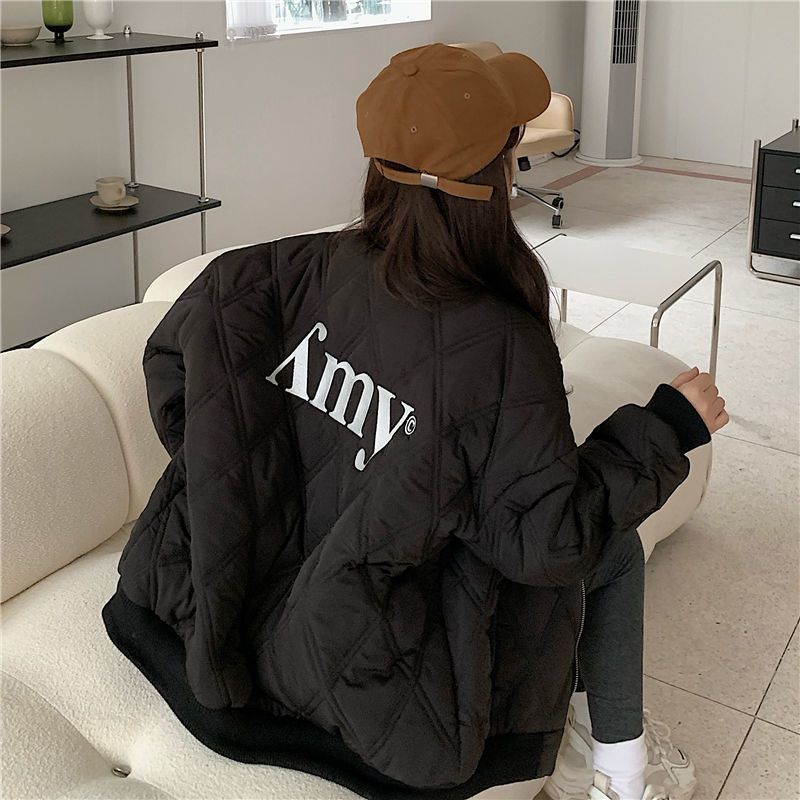 波司澄字母刺绣慵懒羽绒棉服菱格棒球服外套女冬季新款保暖户外