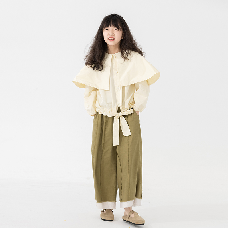 小小大星球童装 大翻领纯色韩版娃娃衫 女童小清新风春秋衬衫上衣