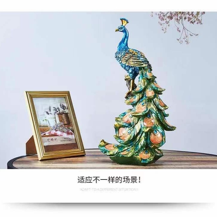 孔雀摆件环保树脂纯手工室内玄关客厅电视柜酒柜装饰家居饰品摆件