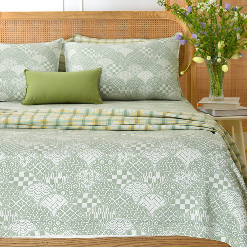 April Town/阳春小镇清雅和风系列竹纤维凉席枕套轻奢可机洗折叠