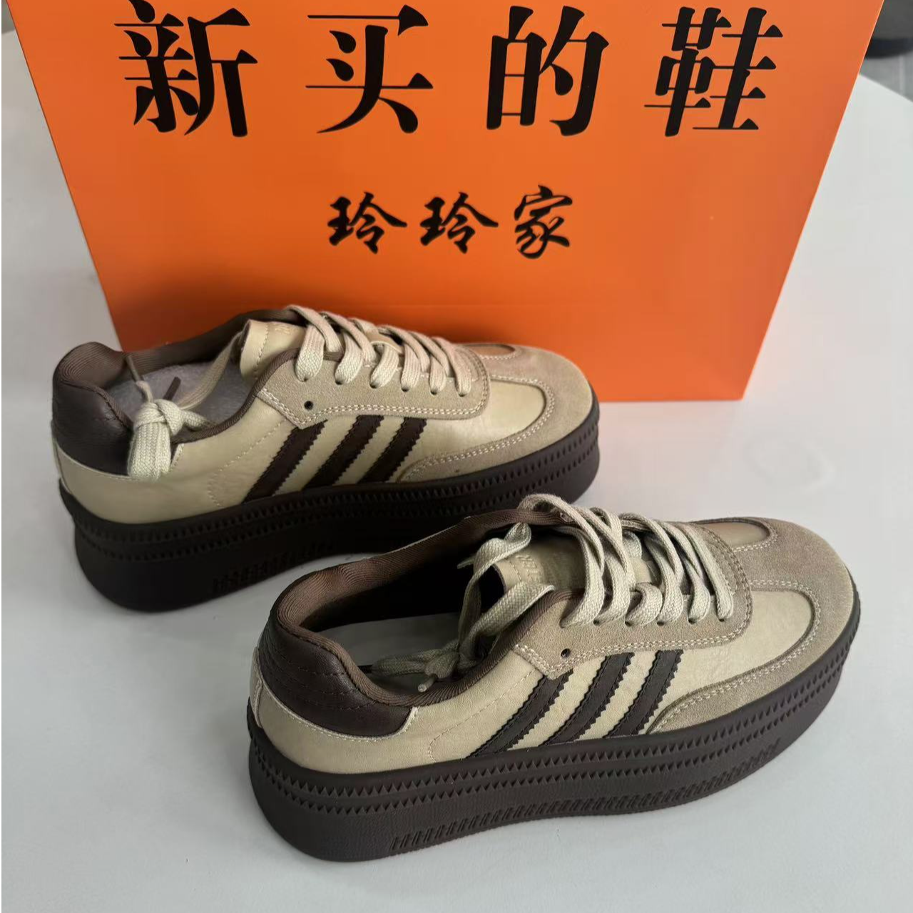 玲玲家秋冬新款厚底真皮德迅鞋鞋子女款时尚百搭复古潮流潮鞋低帮