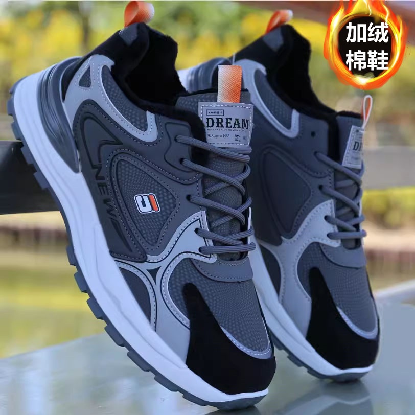 安踏神行冬季棉鞋子男2023新款百搭加绒运动鞋防水皮面防滑跑步鞋
