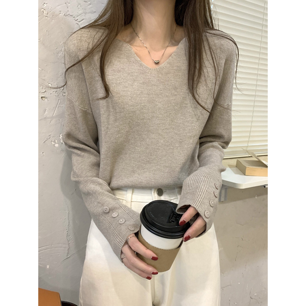 v领打底衫女春秋长袖温柔毛衣简约新款设计感小众内搭针织衫上衣