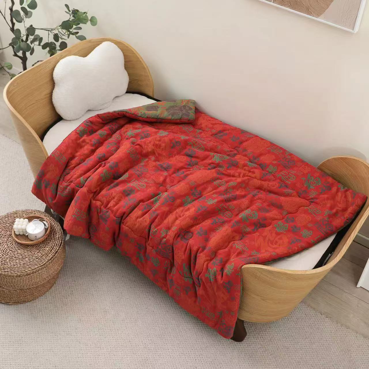 【福到啦】午休被 120*150全棉双层纱秋冬百福被亲肤可水洗