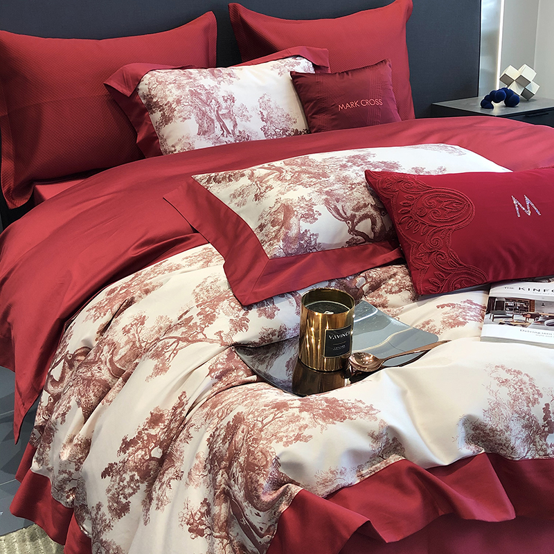 MARK CROSS 勃艮第全棉长绒棉法式唯美浪漫主义婚庆四件套 花海