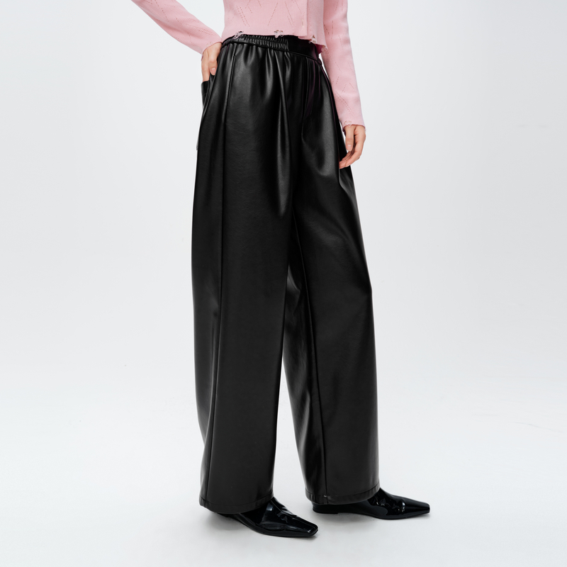 indicia标记商场春秋款宽松蛋白皮裤休闲阔腿裤6A403KZ158N