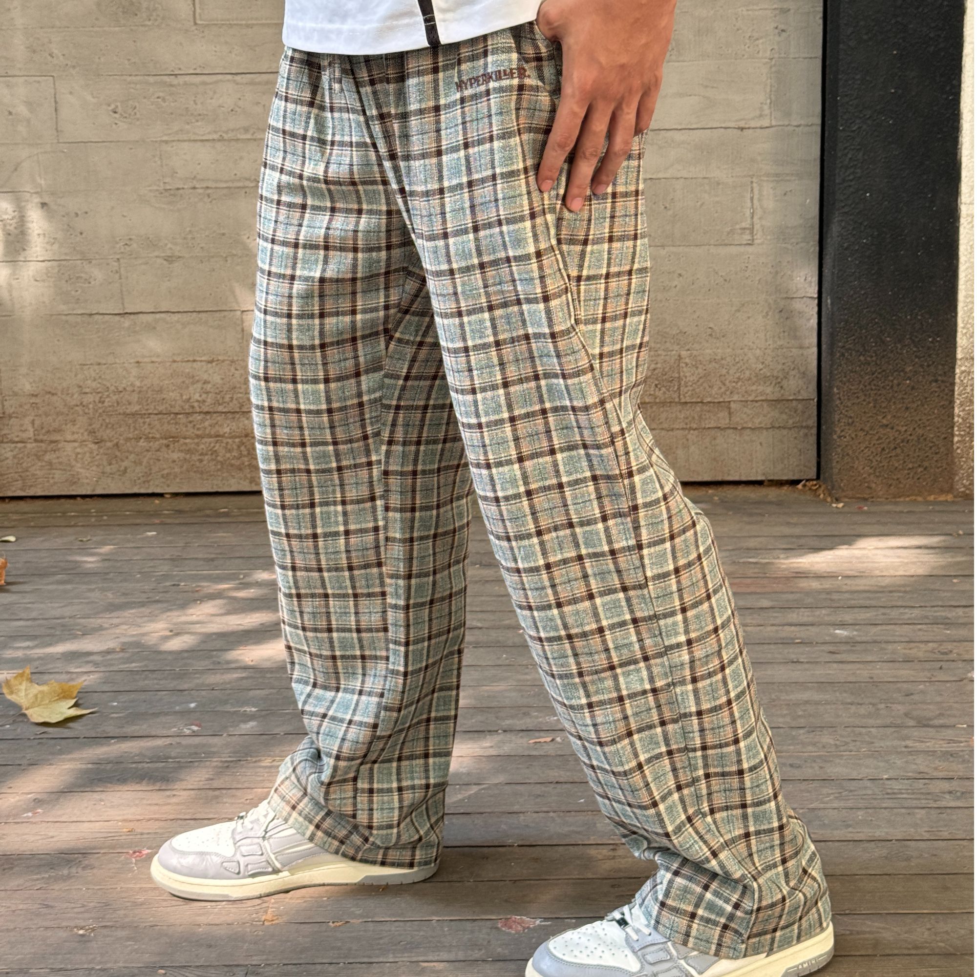 HYPERKILLER 2024FW李峙锦撞色方格阔腿宽松休闲长裤