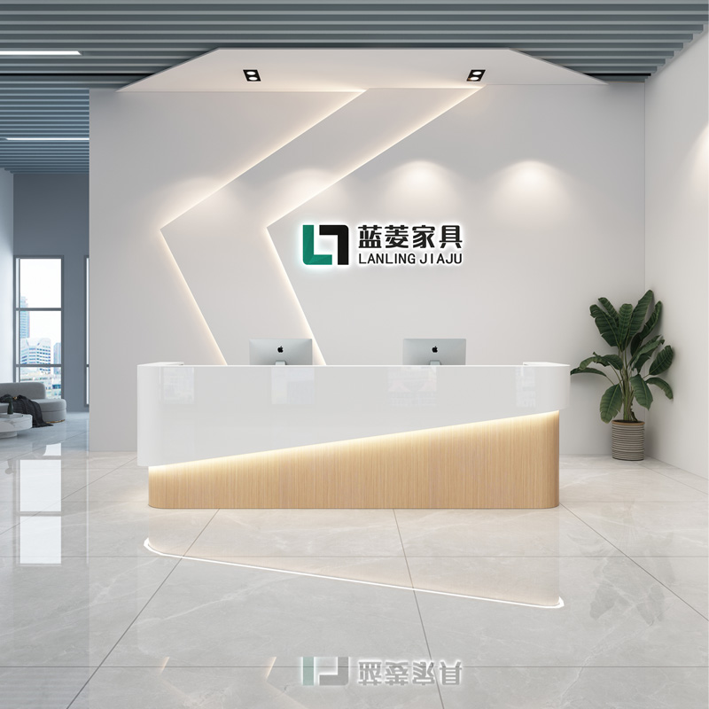 美容院前台白色烤漆前台公司弧形吧台桌现代酒店收银台迎宾接待台