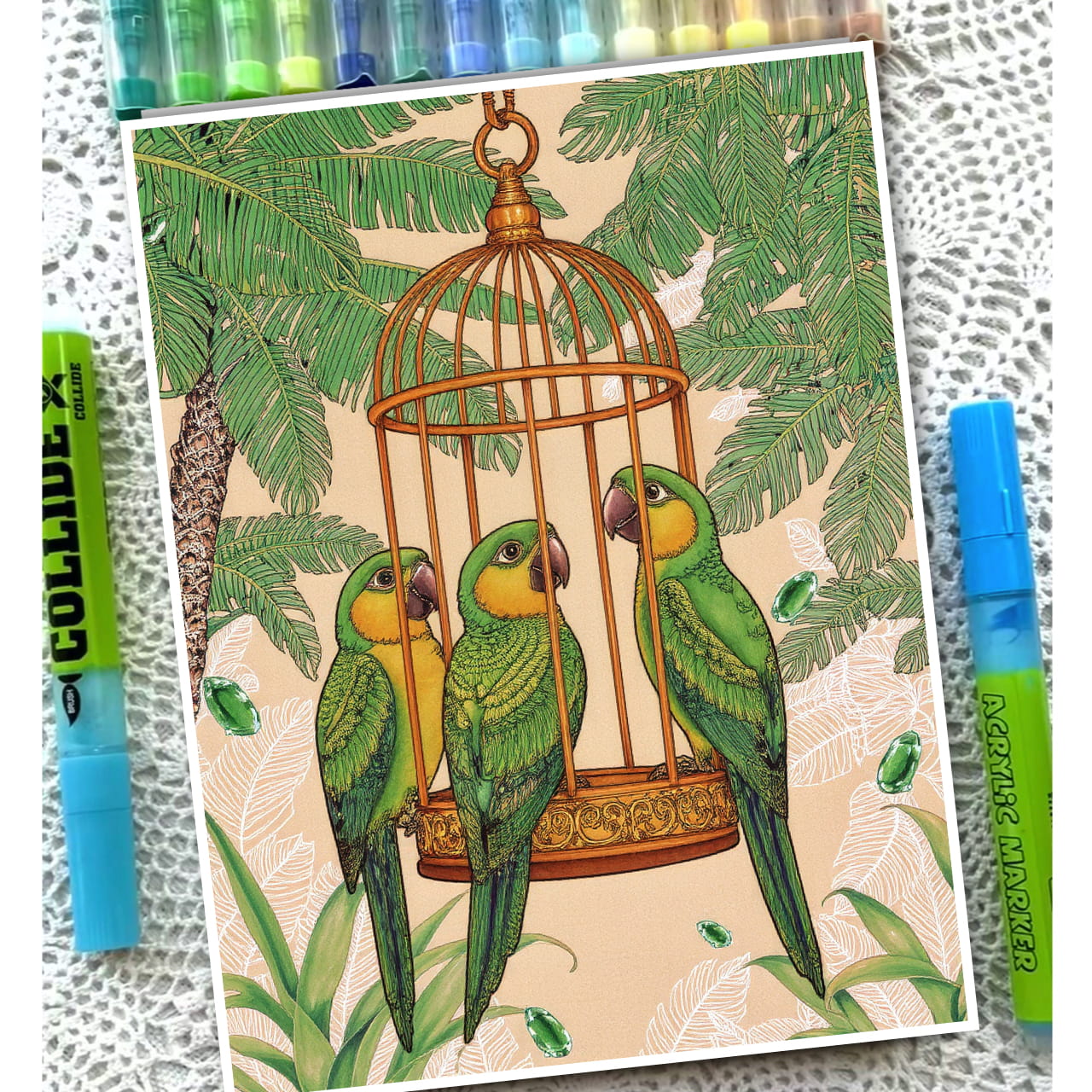 国潮动物临摹卡创意动物场景彩色马克笔动物线描儿童创意范图