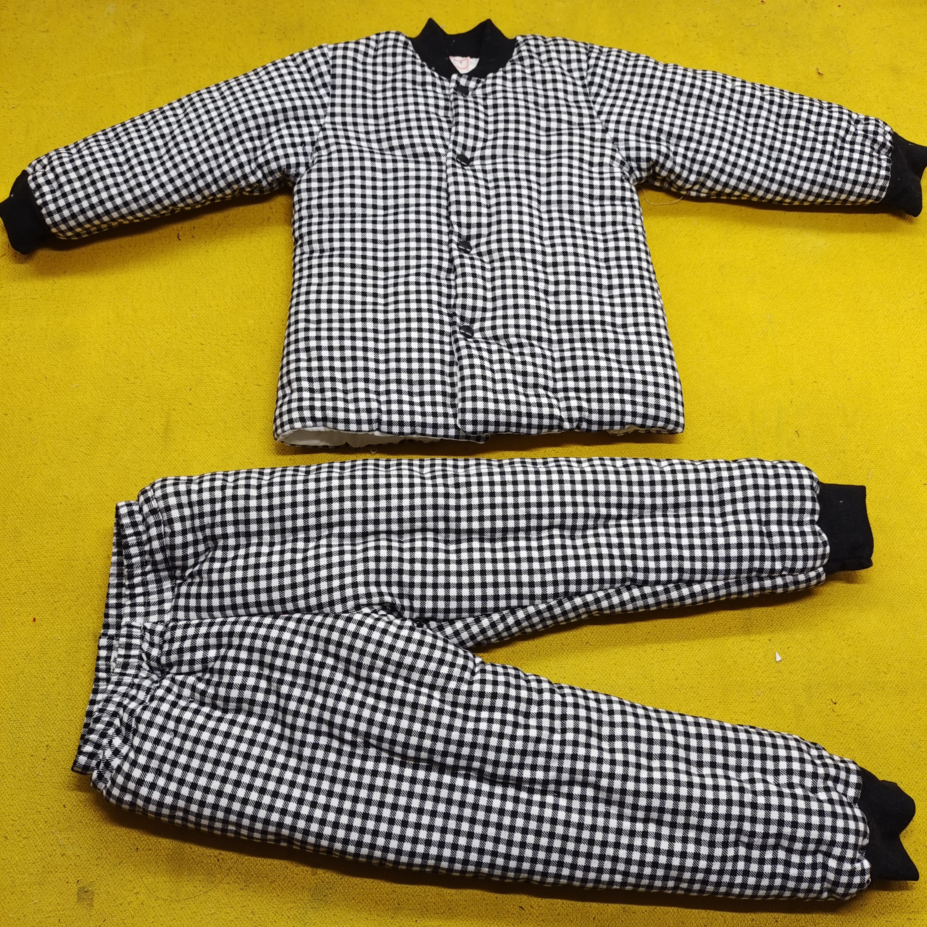 黑色格子儿童手工棉花棉衣棉袄棉裤冬季男童保暖中大童冬款秋冬