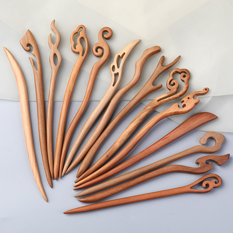 桃木古风素发簪.