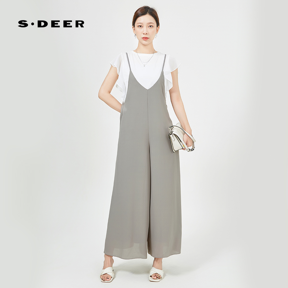 S·DEER圣迪奥女装夏季休闲百搭宽松吊带背带裤两件套S242Z1446