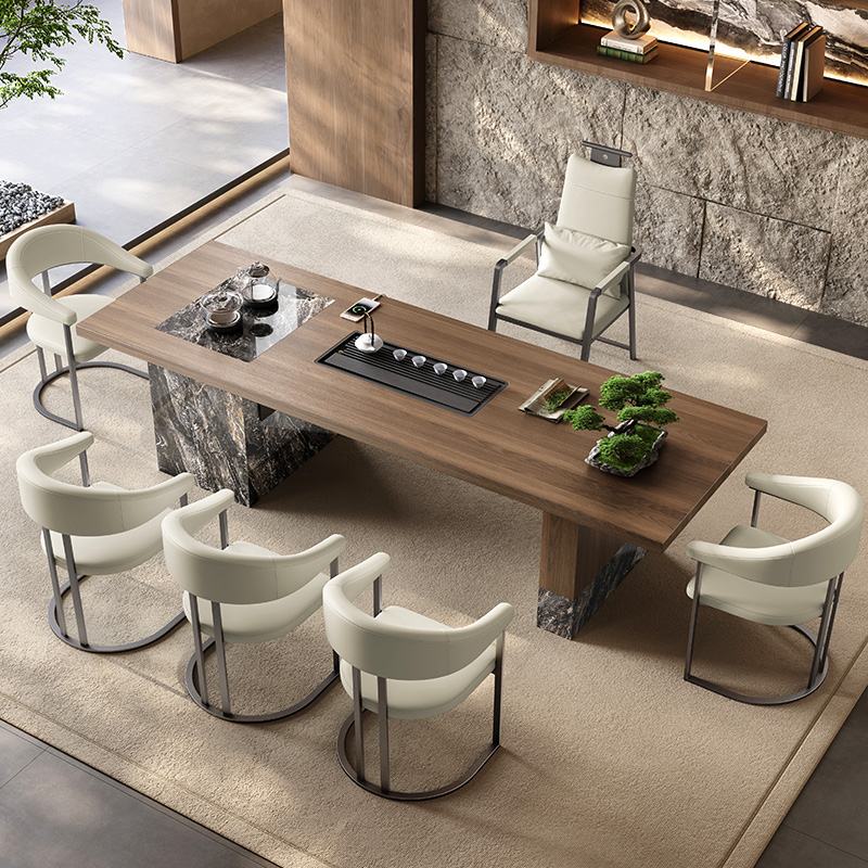 岩板茶台茶桌椅组合意式极简高级感现代烧水壶一体嵌入式岛台茶桌