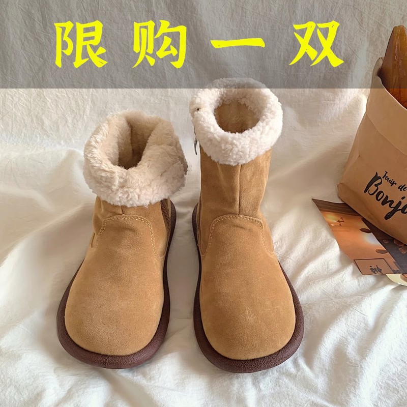 红蜻蜓牌国潮复古雪地靴女2023冬季新款羊羔绒保暖棉鞋平底加厚