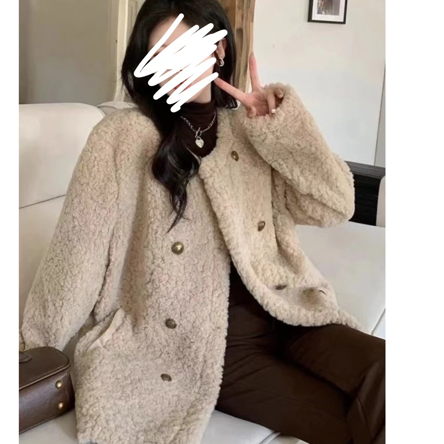 2024慵懒大码女装毛毛秋冬宽松保暖中长款休闲外套遮肉显瘦