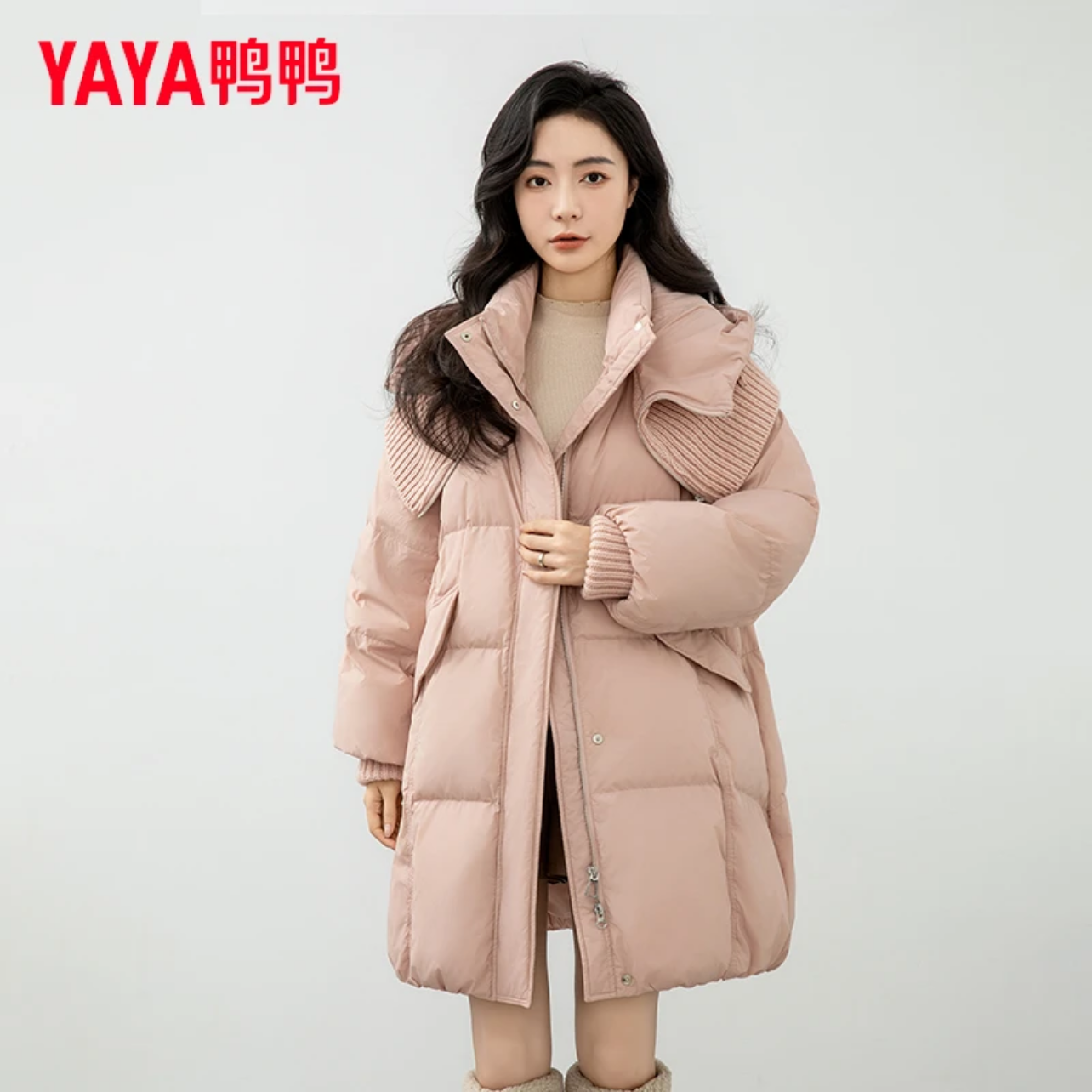 YAYA/鸭鸭羽绒服女中长款冬季百搭韩版休闲宽松厚外套YE3B625205H
