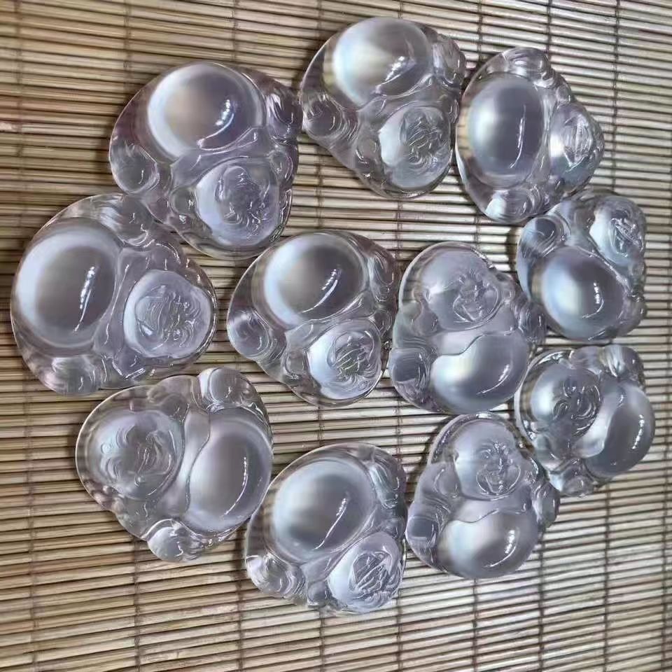 天然玛瑙玉髓高冰透佛公30mm双面雕刻