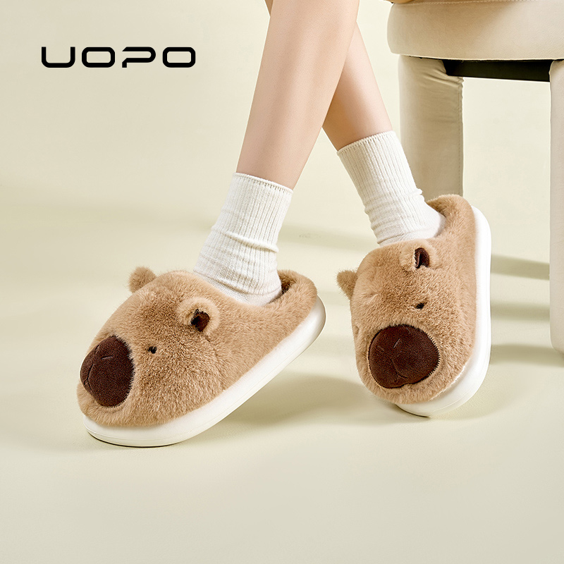 攸朴卡皮巴拉可爱毛绒拖鞋居家保暖室内防滑厚底保暖搭子棉拖鞋商品图
