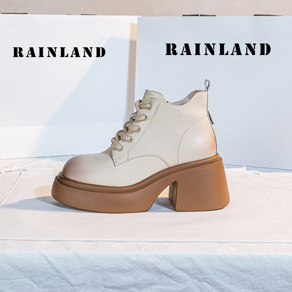 雨土正品2024秋季新款女鞋厚底百搭复古休闲高帮鞋英伦风短靴子潮