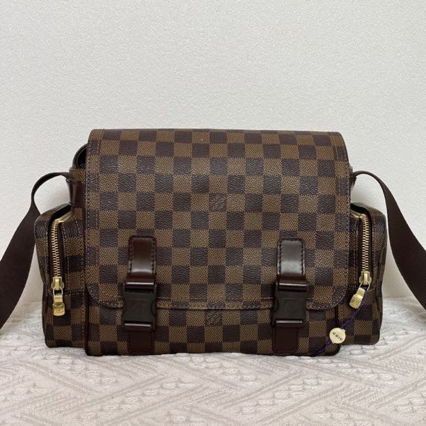 99新 LouisVuitton/路易威登 97新/5922经典棕棋盘格双扣邮差包