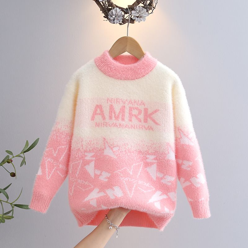 女童毛衣2023秋冬款加厚保暖中大童洋气儿童圆领韩版针织打底衫潮