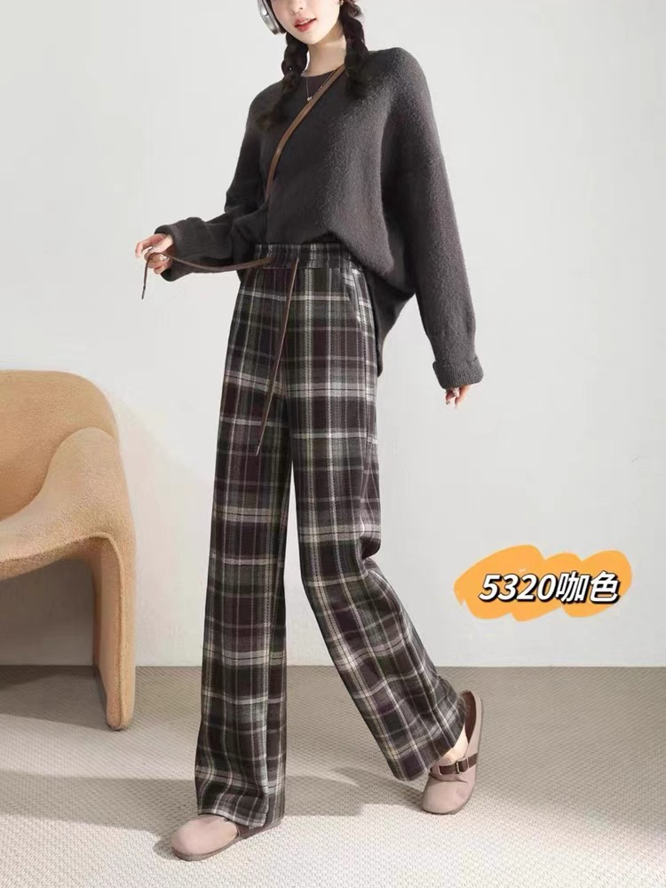 时尚毛呢加绒显瘦直筒格子裤