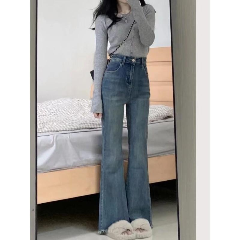 美式复古小个子阔腿牛仔裤女2023新款高腰宽松显瘦微喇叭裤潮ins