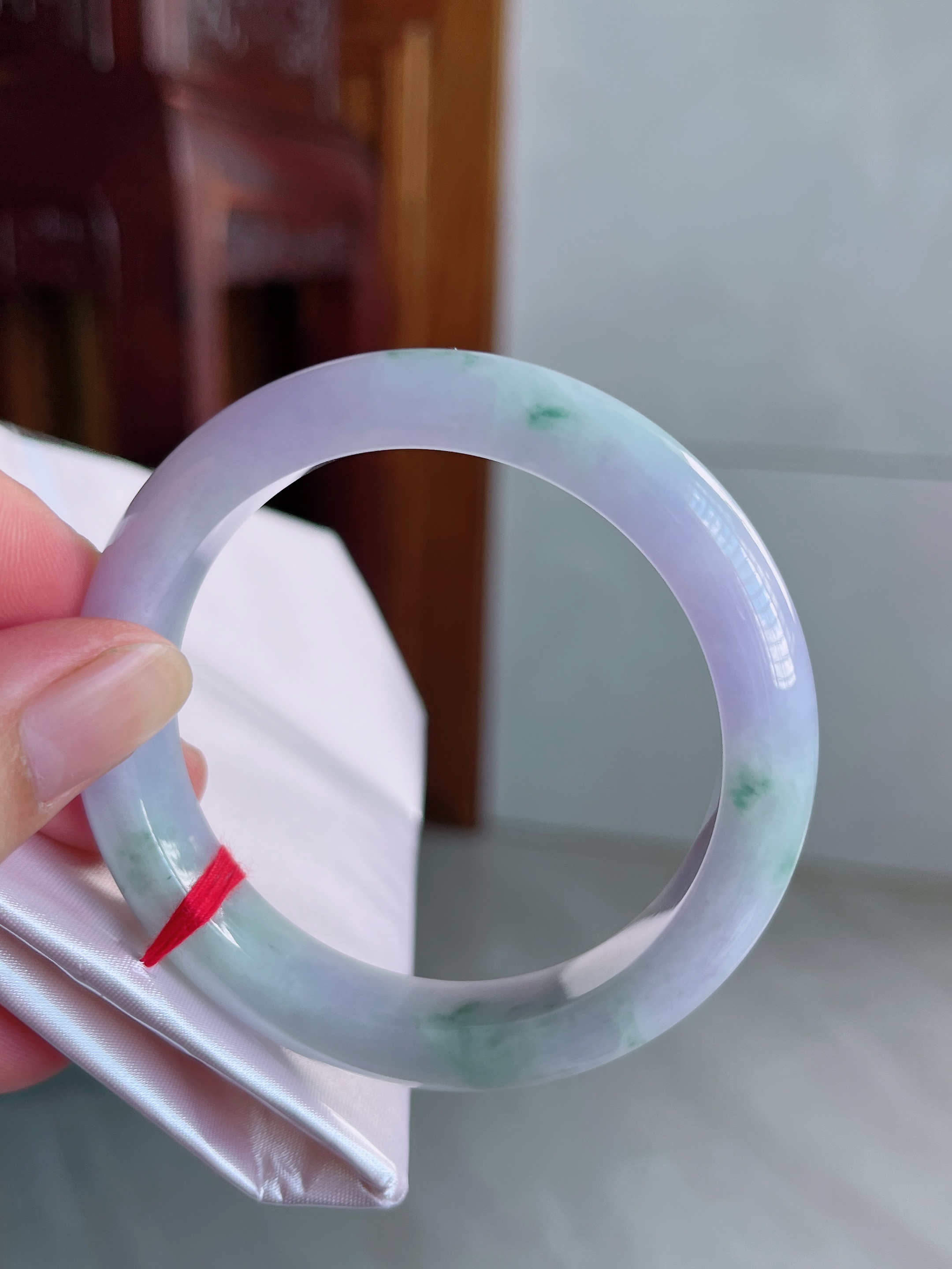 55-56圈春带彩翡翠手镯紫罗兰飘花玉镯紫色少女平安镯