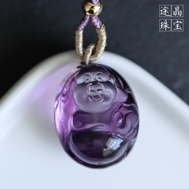 天然紫水晶佛公吊坠挂件正品女士配证书礼品水晶挂件原矿