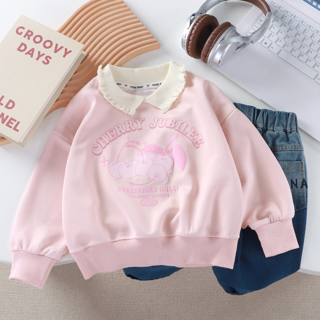 春季新款女童秋季卫衣洋气花边童装女孩衣服中大童polo领春秋上衣