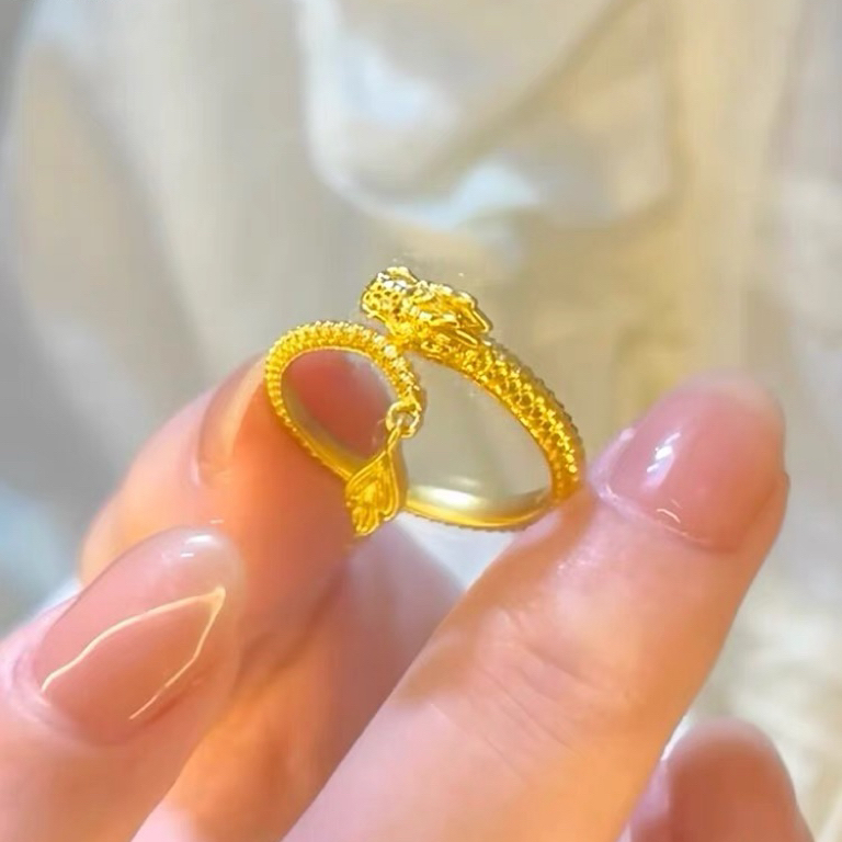 神龙摆尾戒指龙年女本命年情侣对戒生肖龙活口可调节