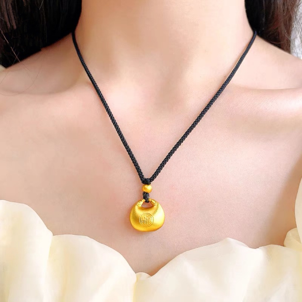 小胖福黑绳吊坠招财纳福挂坠女新款毛衣链双面实心