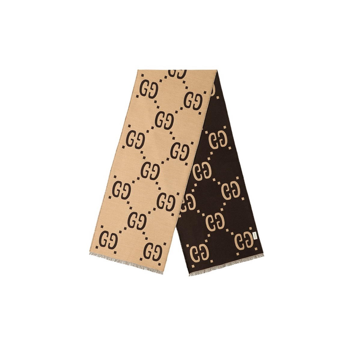 全新未使用 GUCCI/古驰 经典双G满印棕色羊毛现货围巾情侣款