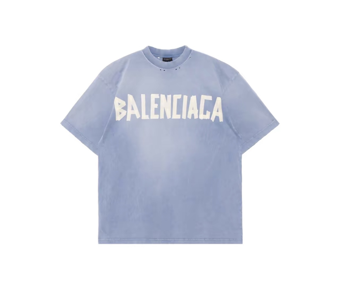 全新未使用 Balenciaga/巴黎世家 水洗蓝做旧胶带休闲宽松短袖