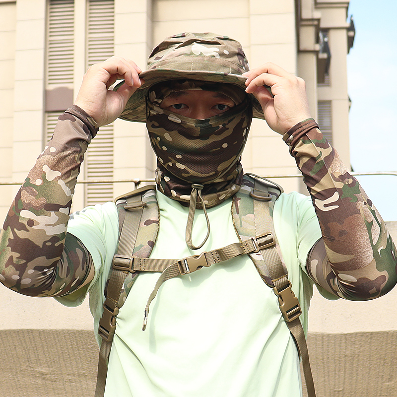 户外圆边帽奔尼帽战术头套冰丝袖套遮阳套装