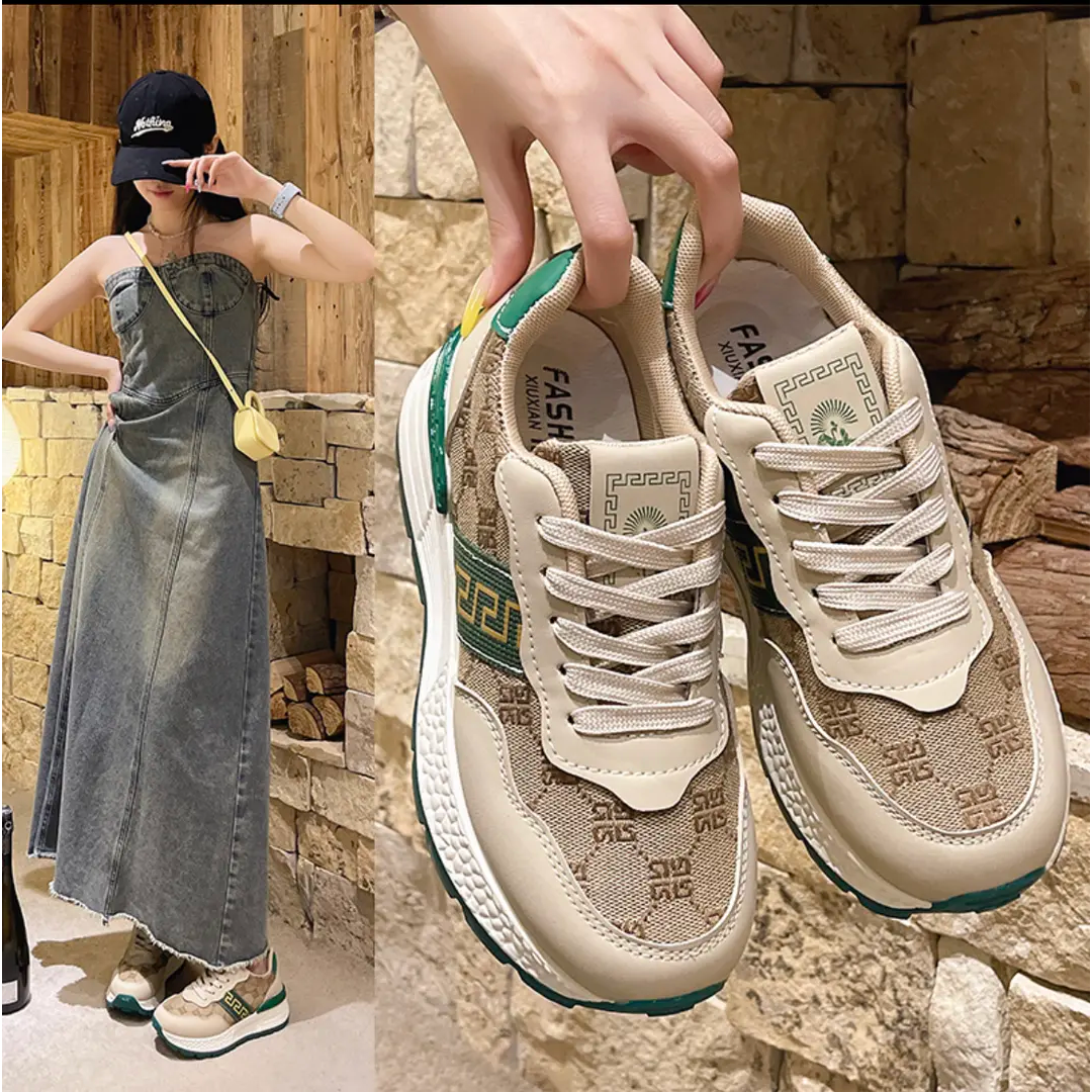 2024轻奢风拼接厚底运动女鞋阿甘鞋老爹鞋网红时尚百搭轻盈软底