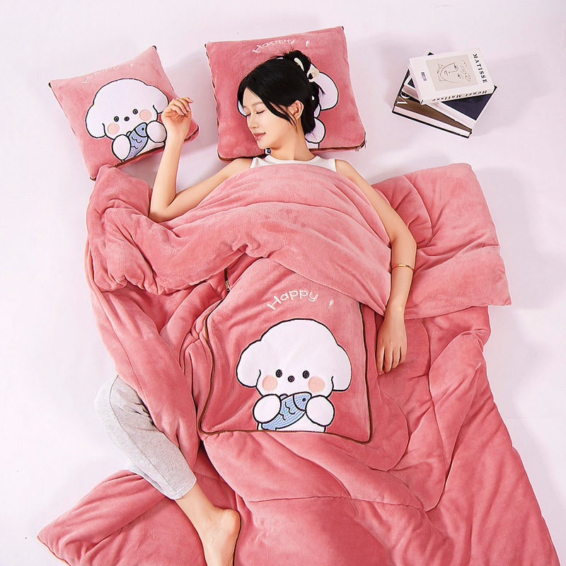 冬季牛奶绒抱枕被子两用可爱加厚多功能二合一折叠汽车载沙发午睡