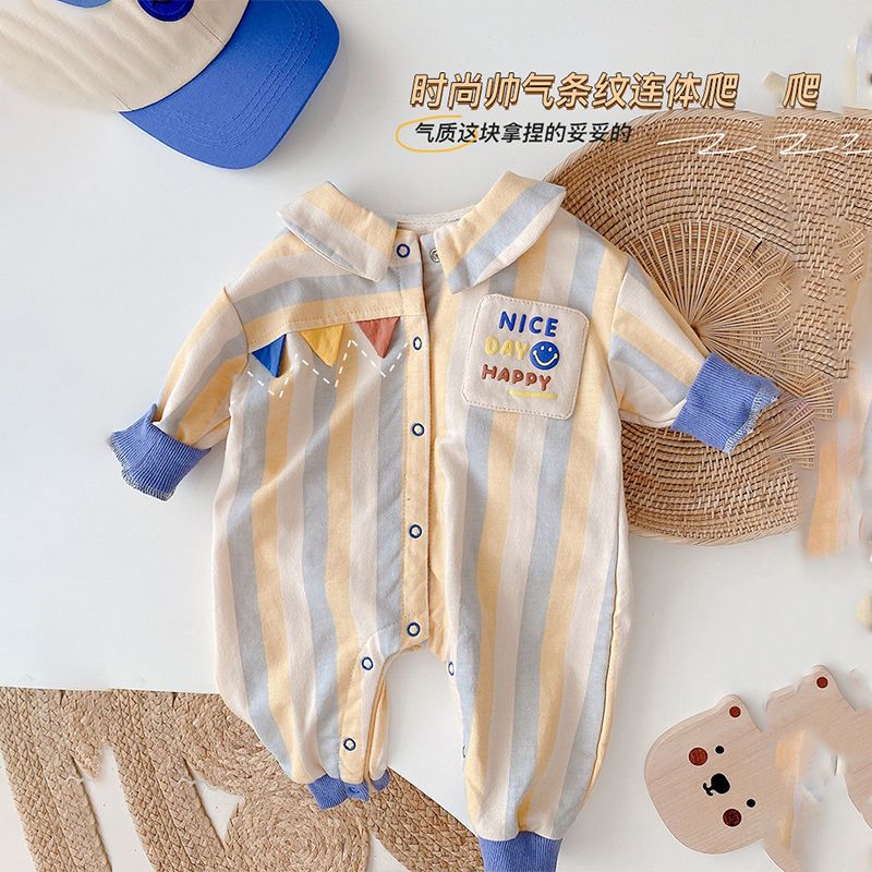新生儿潮服婴儿连体衣秋装男宝宝满月衣服春秋一岁哈衣爬服春