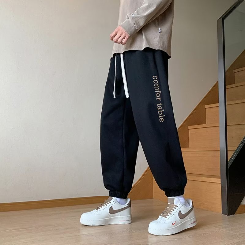 迈肯迪大码胖子卫裤男加肥加大青少年潮牌束脚裤子男士春秋运动休
