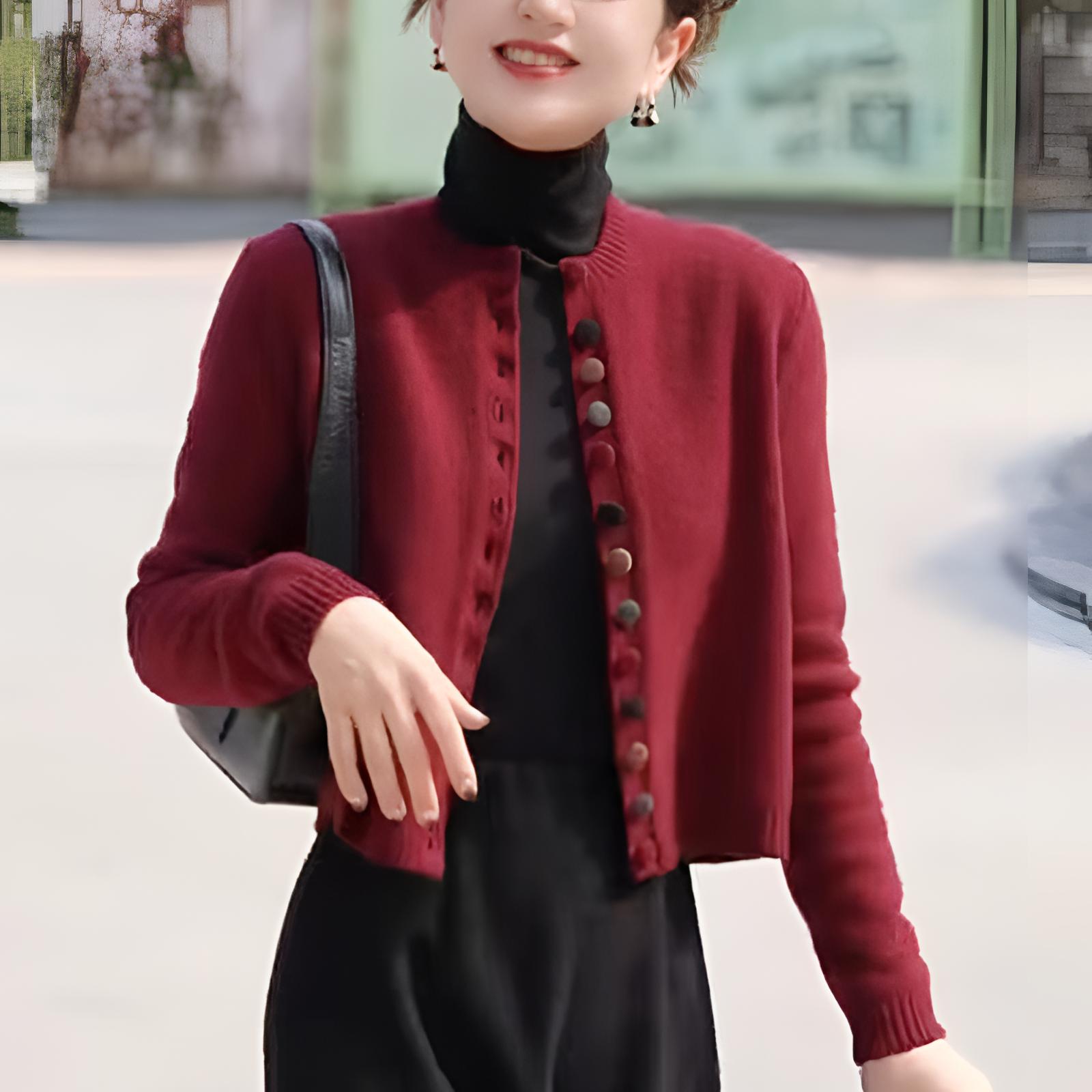 彩扣圆领毛衣女开衫针织衫长袖春秋新款宽松显瘦气质短款外套X106