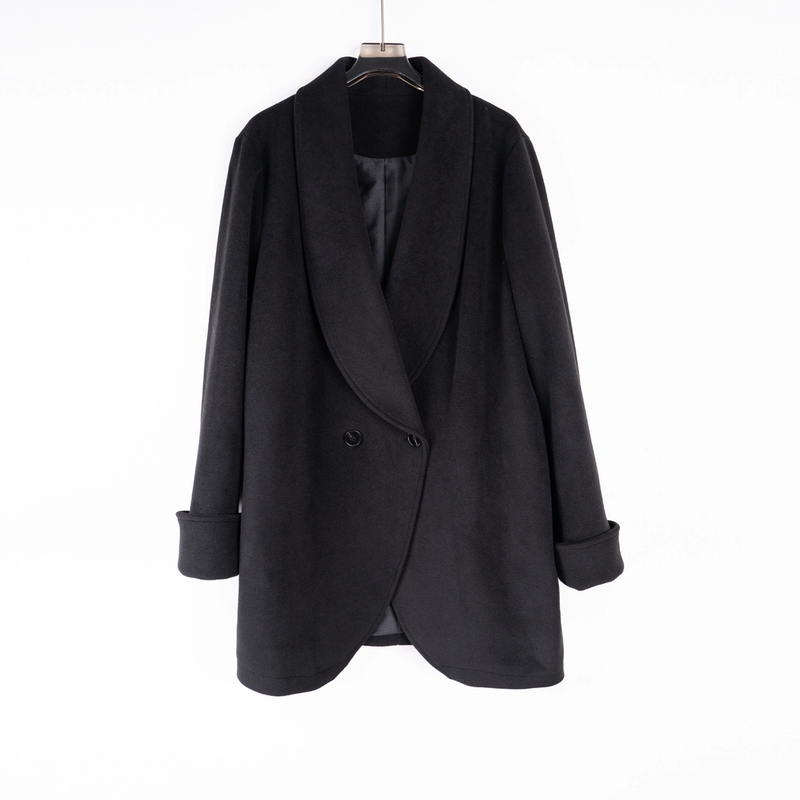 PW240983秋冬新款加厚中长款羊毛呢大衣加厚外套小众设计简约大牌