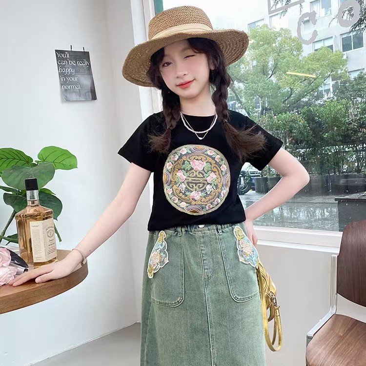 主播扣号链接，短袖听主播报号拍下夏季女童牛仔洋气