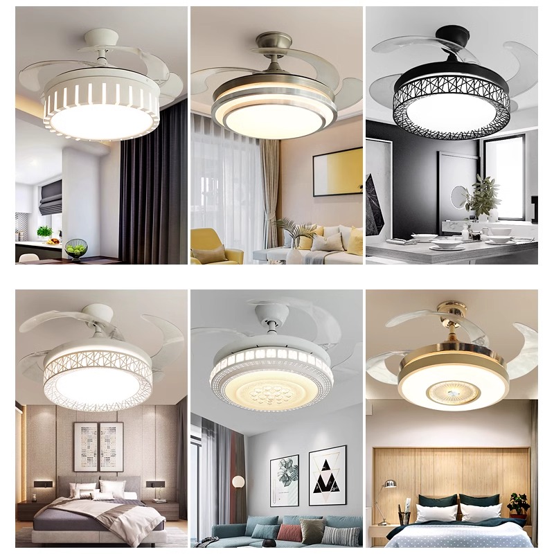 卧室吊扇灯餐厅隐形风扇灯 客厅家用简约现代带LED的伸缩风扇吊灯