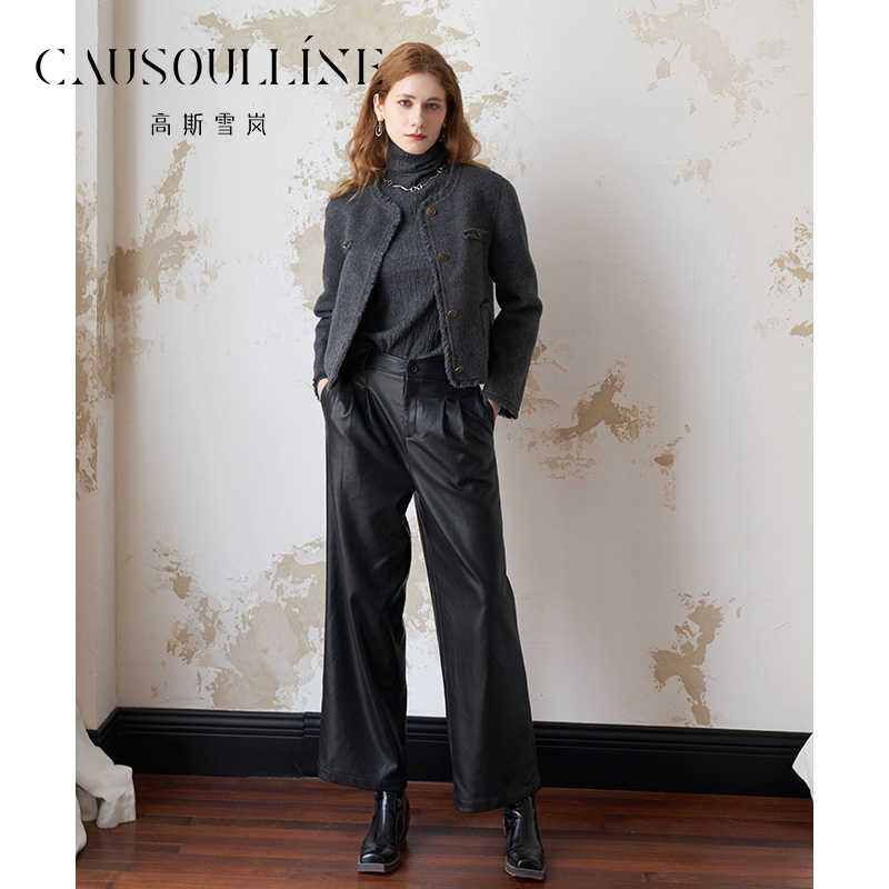 高斯雪岚【双十一】气质短款修身大衣毛呢外套24412607